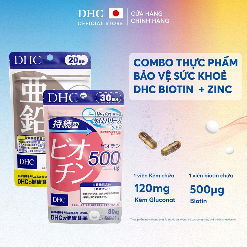   DEAL SHOCK  Combo TPBVSK DHC Zinc + Sustained Release Biotin dạng viên uống hỗ trợ bổ sung Kẽm và Biotin - DHC Nhật Bản chính hãng - Combo 20 Ngày và 60 Ngày 