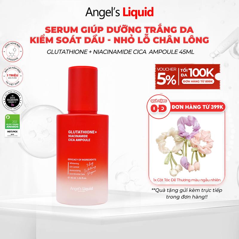Premium Serum Làm Trắng Kiểm Soát Dầu Nhỏ Lỗ Chân Lông Angel's Liquid Glutathione +10% Niacinamide +2% Arbutin Cica Ampoule 45ml