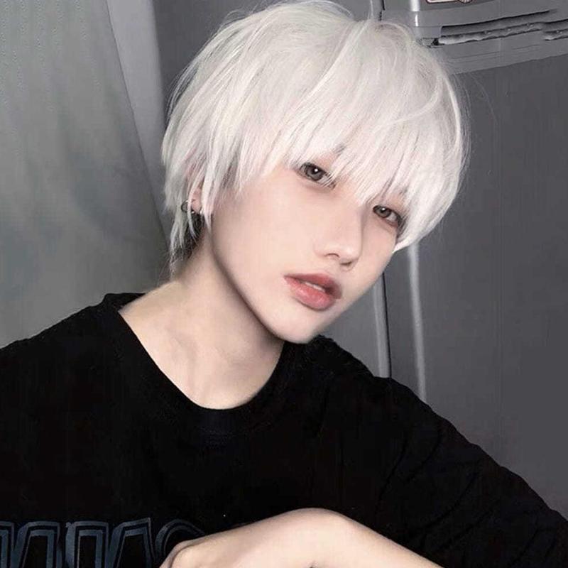 Product Introduction of Man's Wig Short Straight Black Synthetic Wigs With Bangs For Men Women Boy Fake Hair H4Z9 44