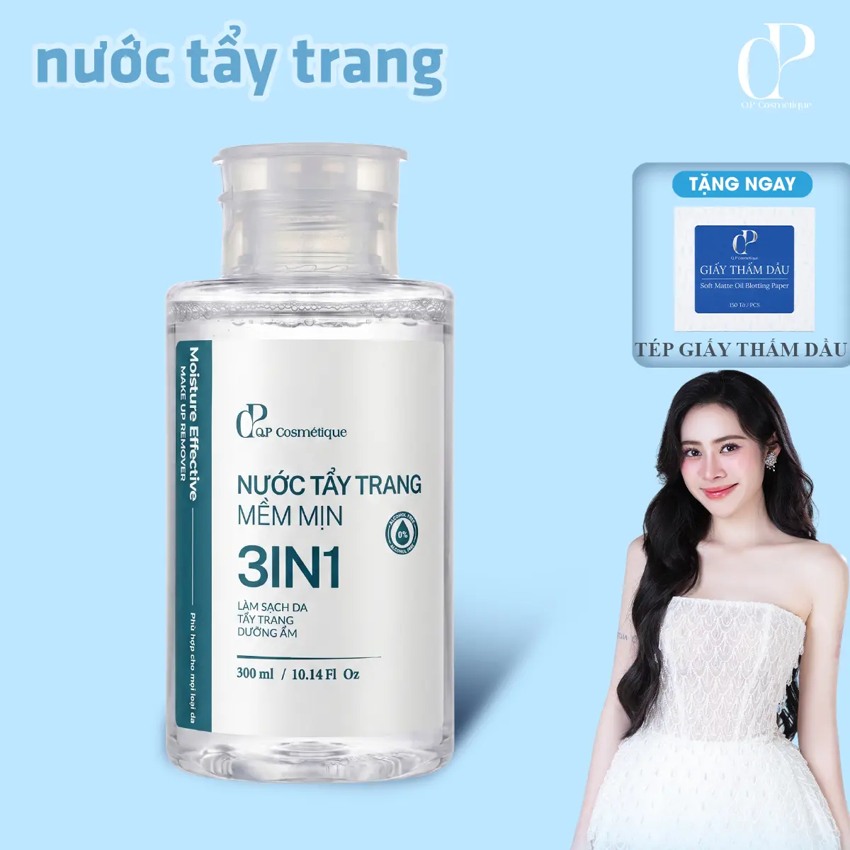 Nước Tẩy Trang 3in1 Q.P Cosmétique 300ml Làm Sạch Makeup & Dưỡng Ẩm, Không Khô Căng Da