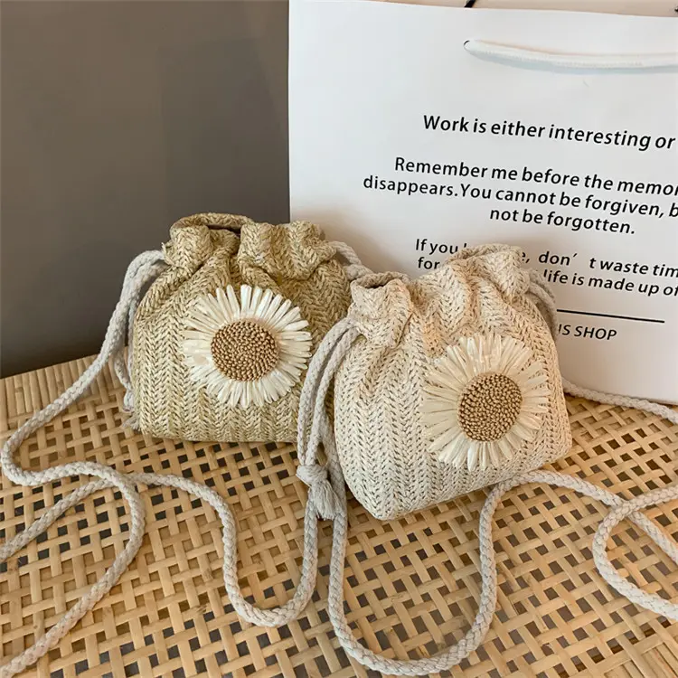 Tas Selempang Bucket Serut Bahan Anyaman Bunga Matahari/Tas Serut Bunga Matahari [READY Jakarta] Wanita 0