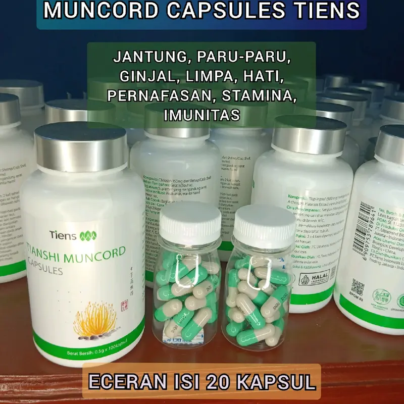 Muncord tiens eceran 20 kapsul,jantung,paru-paru,hati,limpa,ginjal pernafasan,infeksi saluran kemih,imunitas,stamina 0