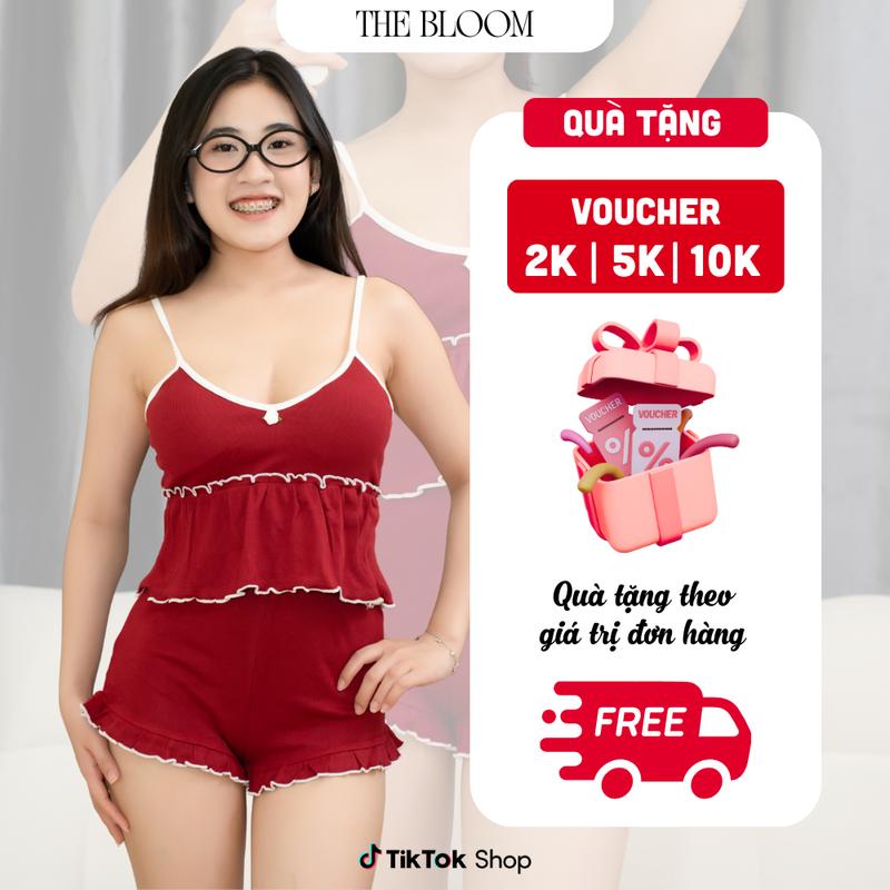 THE BLOOM [CÓ MÚT-CÓ SIZE] Set Bộ Đồ Ngủ Nữ 2 Dây Dáng Babydoll Phối Viền Có Sẵn Mút Mềm Và Quần Đùi Ngắn Viền Bèo Chất Gân Cotton Mềm Mịn, Bộ Đồ Mặc Nhà Mùa Hè - SE047 đồ  ngủ  nữ  dễ  thương đồ  ngủ  nữ  set  2  dây  có  mút duimacnha  đồ  ngủ  sét  suy