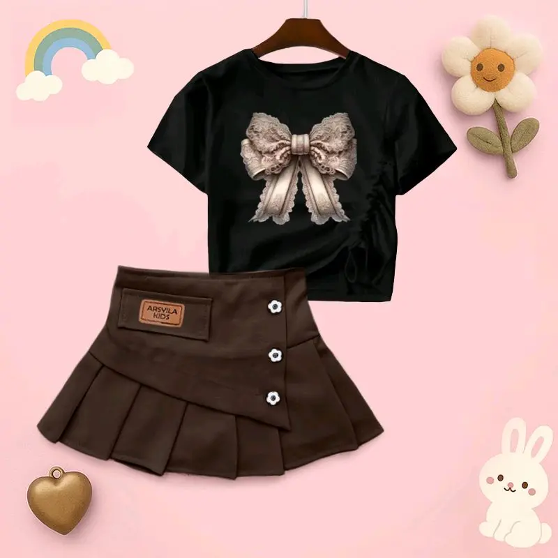 Arsyila kids Oneset Queen Setelan Anak Perempuan 8bulan-8tahun Fashion Kaos Combad 30s Model Crop Top & Rok Semiwol Lembut 2