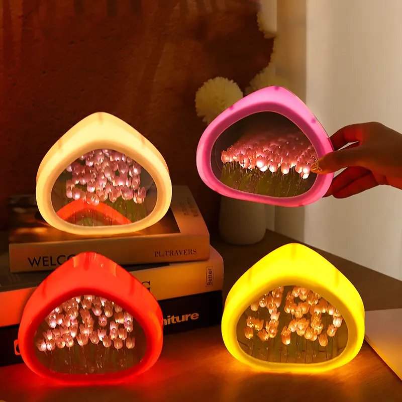Tulip Lampu Lampu DIY Tulip Lampu Malam Led Cermin Lampu Dekorasi Hadiah Ulang Tahun 21 Bunga 8