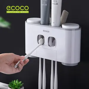 ECOCO Happy Family Wash Set - Dispenser pasta gigi otomatis, tempat odol, sikat gigi Gelas