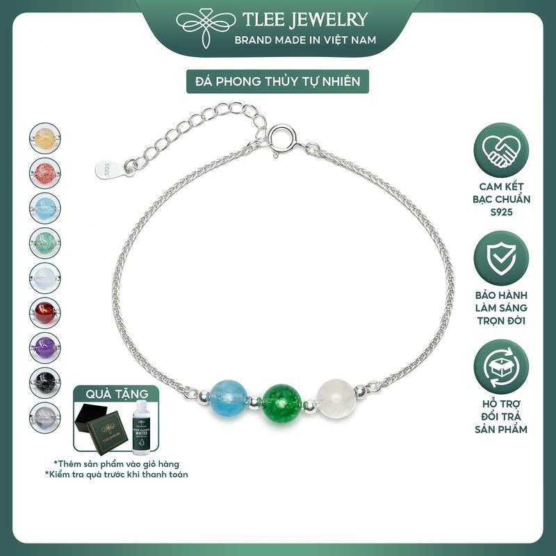  Vòng tay bạc nữ TLEE dây bạc 925 mix hai hạt đá và charm bi bóng TLEE JEWELRY LT0416 