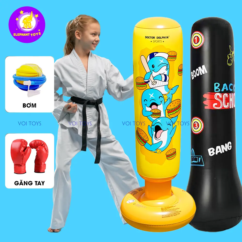 [ Tặng Bơm + Miếng Vá] Trụ đấm bốc dành cho bé, Bao cát đấm bốc boxing hơi tự cân bằng, Bao đấm boxing bơm hơi
