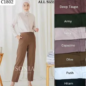 Sonia Celana Standar 1802 Premium Wanita Panjang All Size Deep Taupe Army Ivory Capucino Olive Putih Hitam