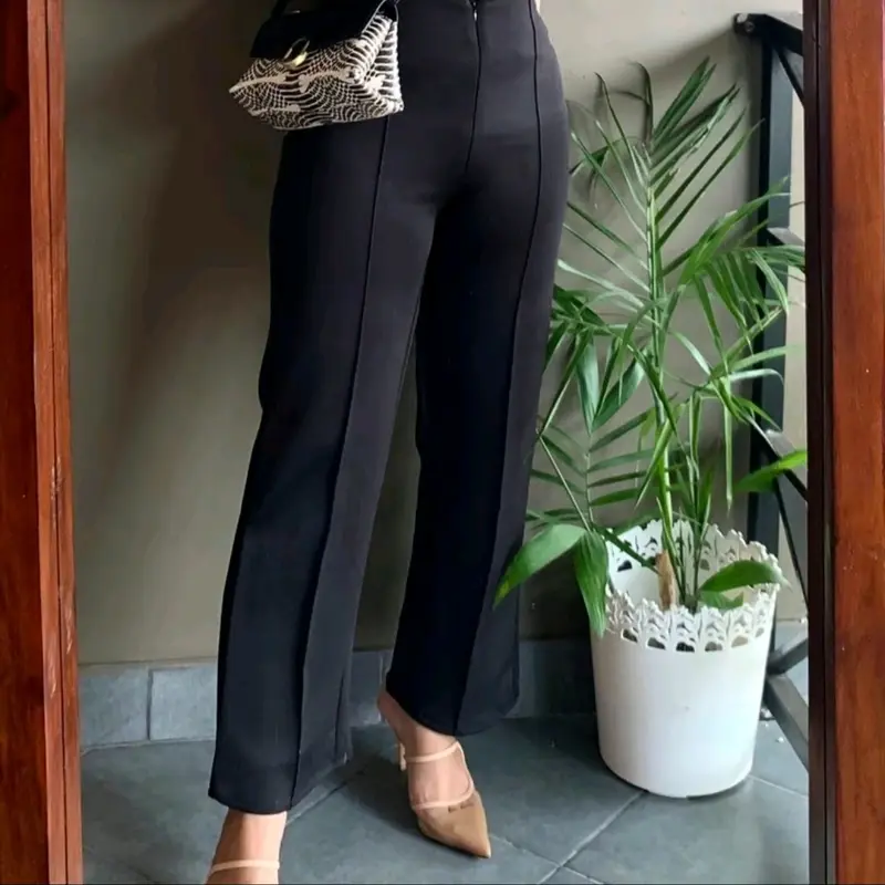 CELANA KULOT GARIS  WANITA BAHAN SCUBA PREMIUM CELANA KEKINIAN TERLARIS Panjang Tebal Melar Basic Basic Garis Karet Nyaman Hitam Formal Standar Putih Mocca Navy Hijau Biru Army 0