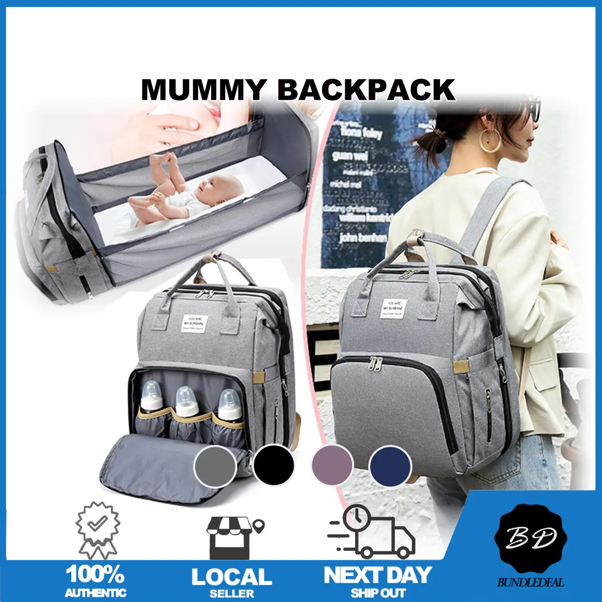 [SG] Multifunction Diaper Bag/ Large Capacity Maternity Backpack/ Nappy Baby Bag with Stroller Strap