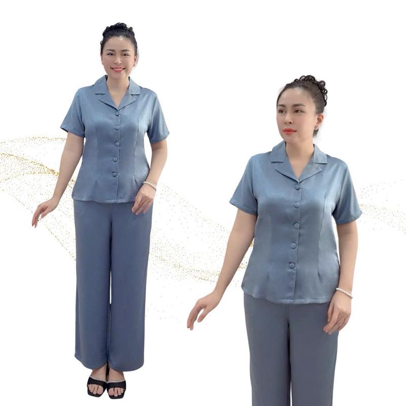  Y39 Bộ Trung Niên Quần Dài Tay Ngắn Vải Lụa Ruby Phom Vest Sang Nút Cài Thật Dễ Mặc Quần Có Túi Size M - 2XL 