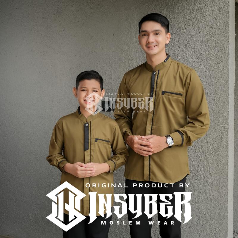 Baju Koko Couple Ayah dan Anak Laki-laki Lengan Panjang Bahan Toyobo Fodu Warna Denim Terbaru 2025 , Muslim 2