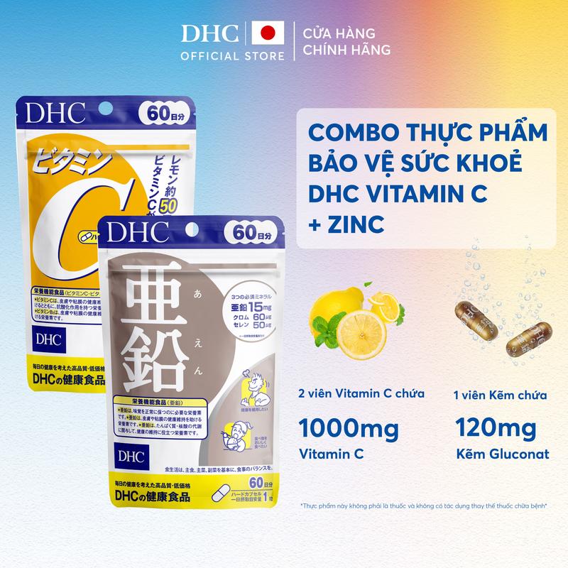 Độc quyền KOL Combo TPBVSK DHC Zinc + VITAMIN C HARD CAPSULE dạng viên uống hỗ trợ bổ sung Kẽm và Vitamin C cho nam và nữ chính hãng - Combo 20N hoặc 60N - DHC Nhật Bản