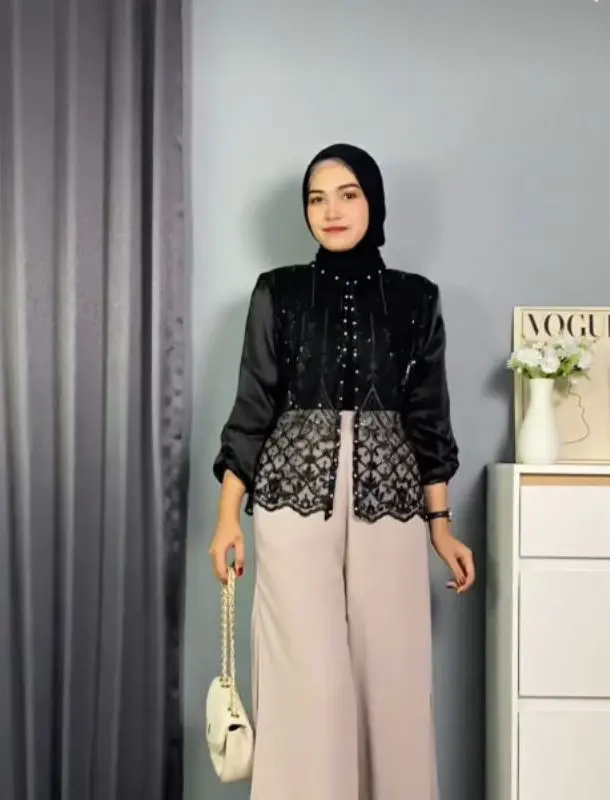 Pevita Outer Crop Brokat Organza /  Outer Brokat Sapto Baju Kondangan Cardigan