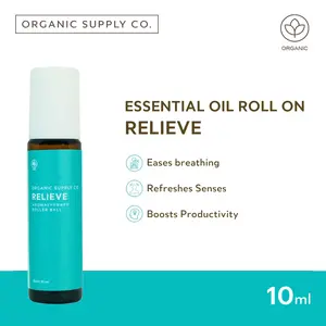Organic Supply Co. Relieve Essential Oil Roll On - Minyak Esensial, Oil Blend Eucalyptus, Wintergreen, Wangi Balsam, Aromaterapi, Teraputik: Batuk, Pilek, Hidung Tersumbat, Pegal Otot, Imunitas