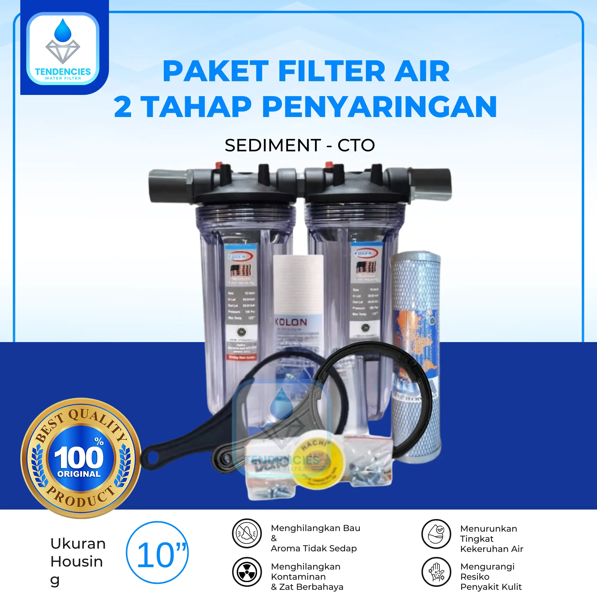 Paket Filter Air 2 Tahap Siap Pakai Filter Air Sumur dan PDAM 10 Inch Sedimen CTO 1/2 dan 3/4 Inch