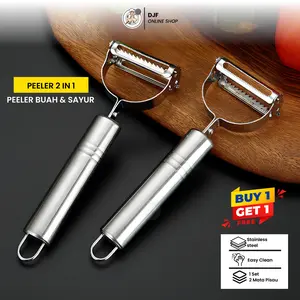 Beli 1 gratis 1 Pisau Kupas Stainless Pisau Buah Anti Karat 2in1 Kupas Buah Parut / Peeler