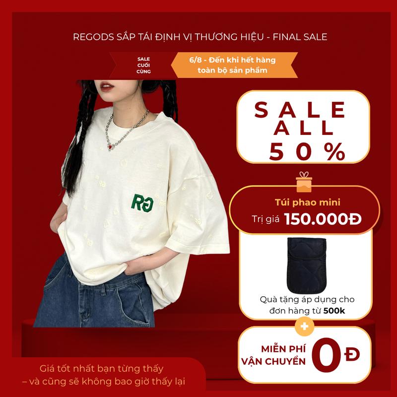 [ FINAL SALE ALL 50% ] Áo thun in nổi thêu REGODS form rộng unisex nam nữ cotton 250gsm - Tee Embossed