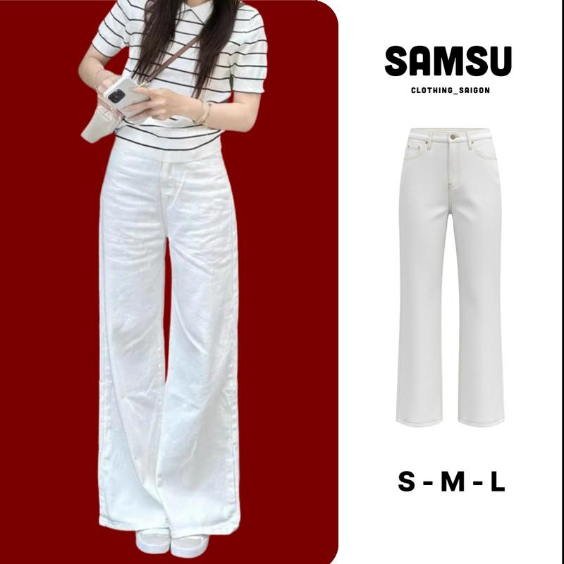  Quần jeans TRẮNG ỐNG LOE form rộng dài chùm phủ chân Hàn Quốc OLDSCHOOL Q7767 Samsu.clothing_Saigon Nữ Women Ong 