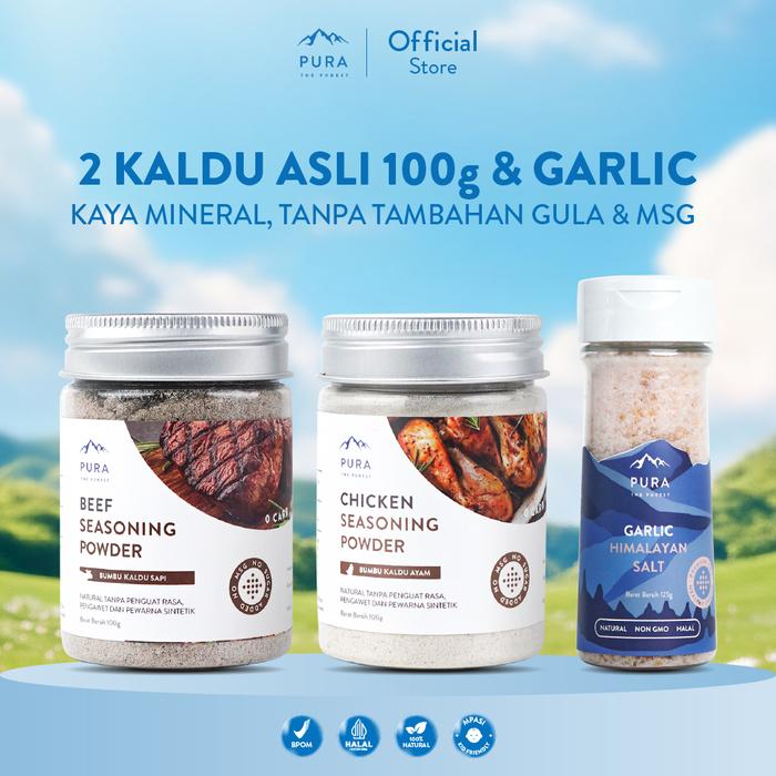 Gambar Pura Healthy Bundle [3PCS] Himalayan Salt, Bumbu Kaldu Asli - Serbaguna - Garam Himalaya Natural - No Msg  - Rendah Natrium - Garlic, Kaldu Salmon 100gr, Kaldu Ayam 100gr dari PURA THE PUREST Kab. Sidoarjo Tokopedia