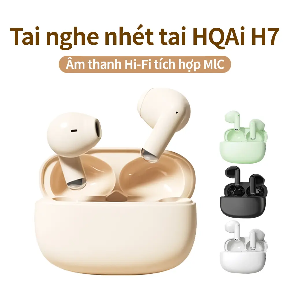 Tai Nghe Nhét Tai Nghe Nhét Tai Nghe Nhét Tai Nghe Nhét Tai Bluetooth HQAi H7, Tích Hợp Mic, Âm Thanh Hi-Fi, Không Thấm Nước, Tương Thích Với iPhone Và Android, Khử Tiếng Ồn, Điều Khiển Cảm Ứng, 4 quà tặng(dây buộc+tay áo trò chơi+nhãn dán+Mũ tai)