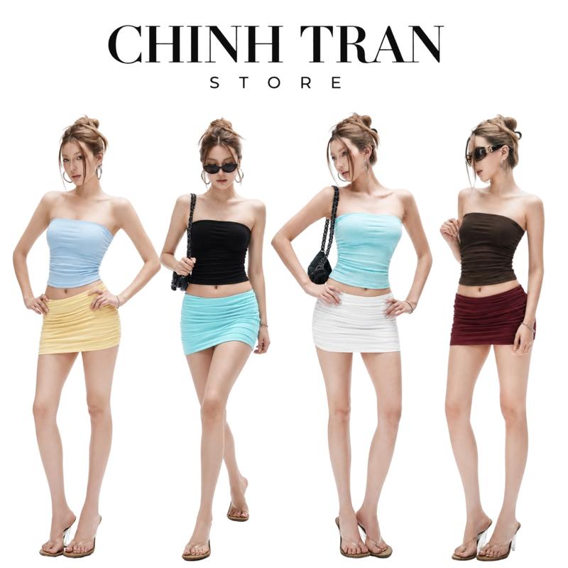 [MỞ BÁN / CÓ TÁCH SET] Set Áo Ống Kèm Chân Váy Thun Nhún Eo  Cạp Thấp Ôm Body Tôn Dáng - CHINH TRAN STORE