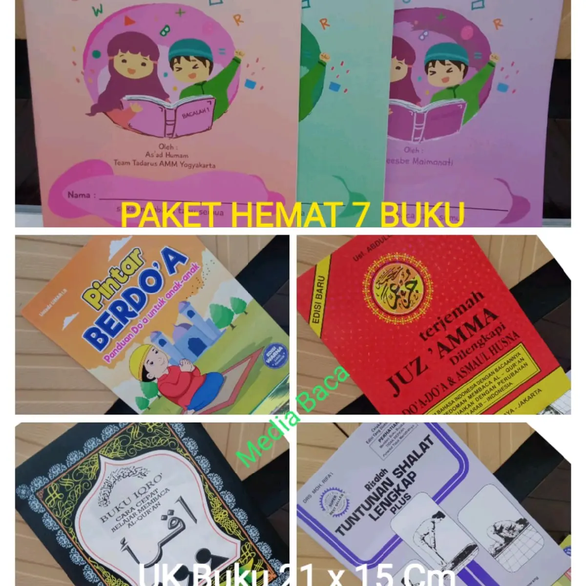 Paket Hemat 7 Buku Anak Bacalah Jilid 1,2,3 Iqro Besar Cd , Risalah Tuntunan Shalat Terjemah Juzamma  & Pintar Berdo'a Full Colour Uk 21 x 15 Cm Quran