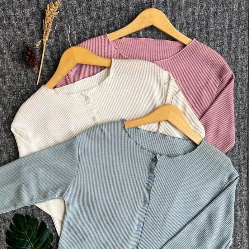 Cardigan rajut wafle wanita crop premium Waffle Baju Cantik 1