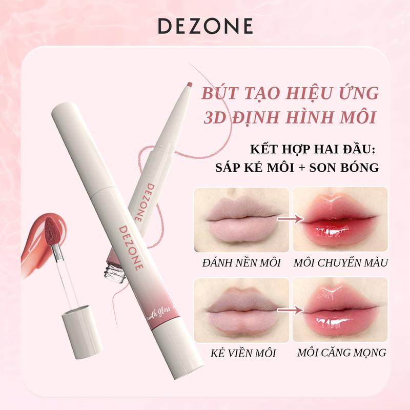  Son Bóng Và Bút Kẻ Viền Môi Dòng CT 2 Trong 1 Dezone 