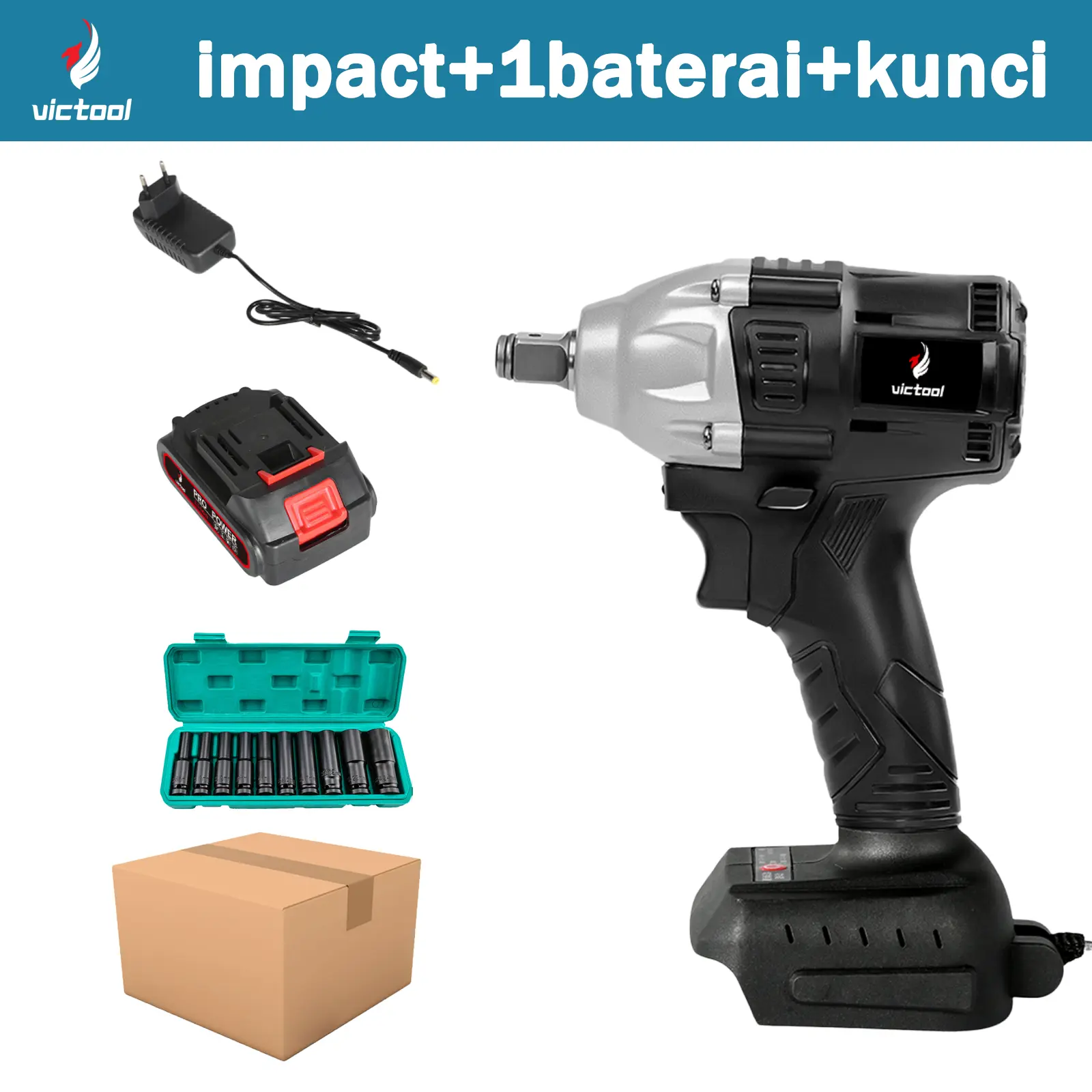 kotak Plastik+black impact+1 baterai+kunci