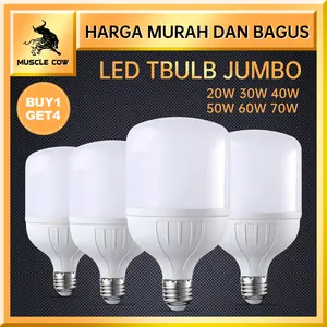 MUSCLE COW Promo LED T-Bulb Jumbo 20W 30W 40W 50W 60W 70W – Beli 1 Dapat 4, Super Bright & Efisien