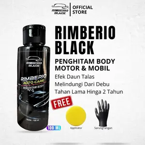 Rimberio Black | Kilap Premium - Penghitam Body Motor Mobil Spakbor Part Plastik Kusam Dashboard Non Permanen, Penghitam Body Kasar Mobil, Perawatan Kendaraan, Efek Daun Talas Car