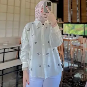 Canza - Blouse Kemeja  Motif Pita Bordir  - Baju atasan wanita viral Cantik Kancing Linen Nyaman