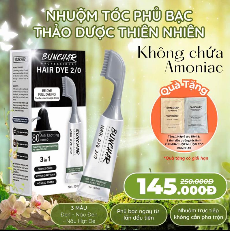 Nhuộm Tóc Phủ bạc BUNCHAR 100ml | Kem Nhuộm Tóc Phủ bạc Lược Chải | Nhuộm Tóc…