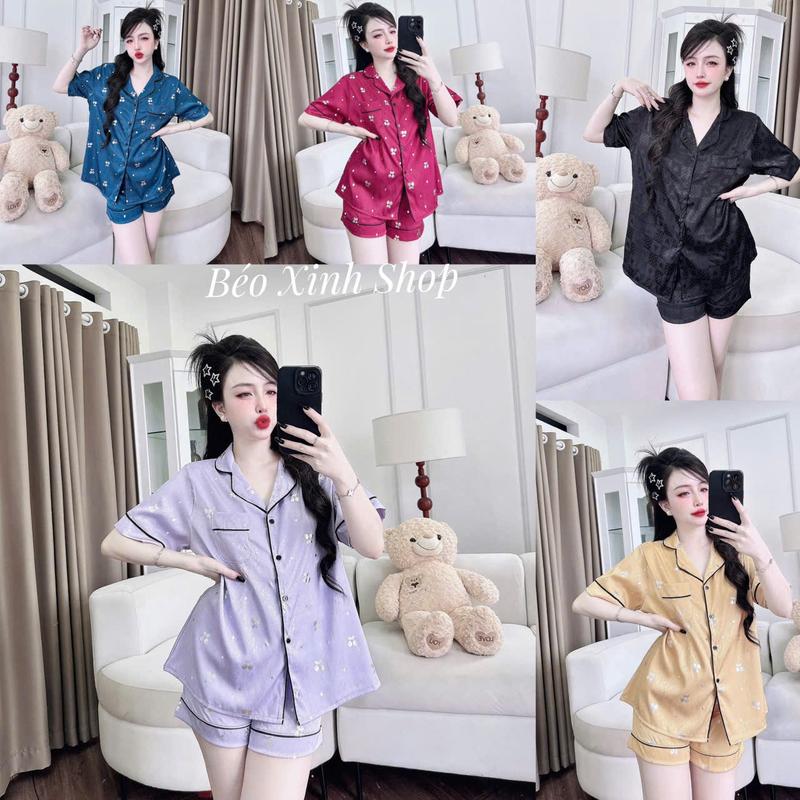 Đồ Bộ - Đồ Ngủ Quần Áo Đùi Pijama Bigsize 50-100kg  Gấm Xước Hoạ Tiết Bộ Ngủ Nữ Nhung Lịch Women Quần Ngủ - A.5041