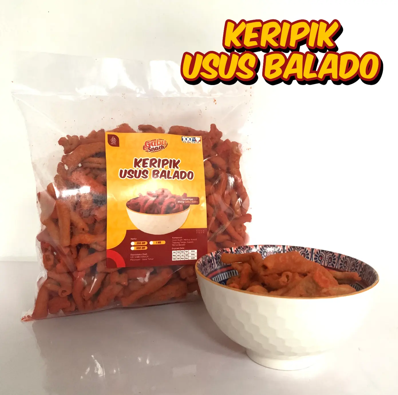 Keripik Usus Ayam Crispy Balado Pedas Manis 500 gr - Cemilan Snack Kiloan Grosir Termurah Camilan Kripik