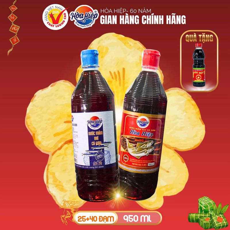   DEAL KOL  Nước Mắm Hòa Hiệp 40N + 25N Chai Pet 950ml - Chấm Ngon Nấu Đậm Đà Chuẩn Nước Mắm Truyền Thống 