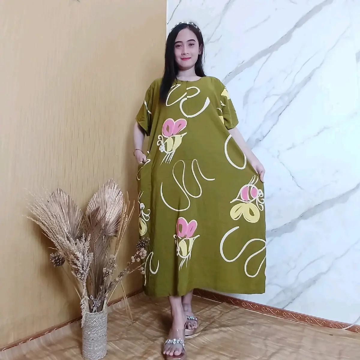 Daster Rayon LEBAH Ld 130cm Busui Frendly Kekinian Dress Menyusui Ibu Hamil