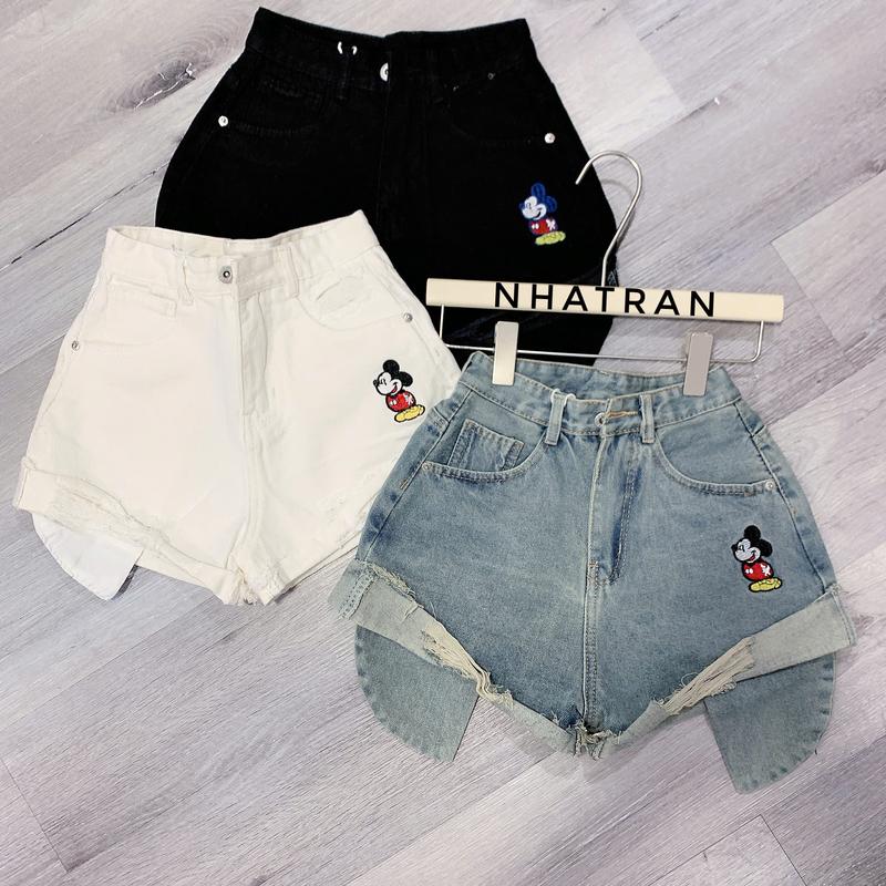  nhatran - Quần short jean nữ lưng cao rách túi lộ chất jean không dãn Cotton Pants Denim Women X275 