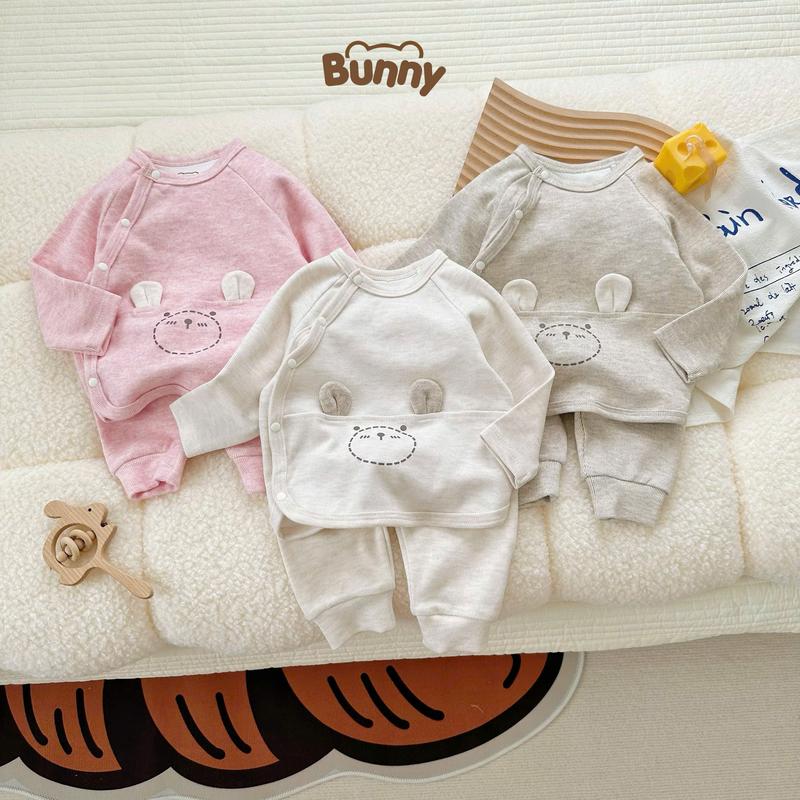 [BST Bunny Thu Đông] Bộ Quần Áo Dài Tay Nỉ Tăm Tai Gấu Tone Hàn Đáng Yêu, Chất Liệu Mềm Mại Giữ Ấm Cho Bé