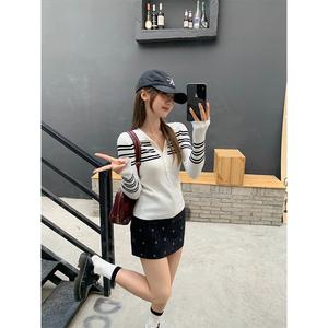 Áo Len Dệt Kim Cổ Polo, Dành Cho Phụ Nữ Và Sọc, Dáng Ôm, Mềm Mại Và Thời Trang, Áo Cổ Chữ V, Áo Chui Đầu Sành Điệu Thường Ngày Thích Hợp Cho Mùa Thu Và Mùa Đông