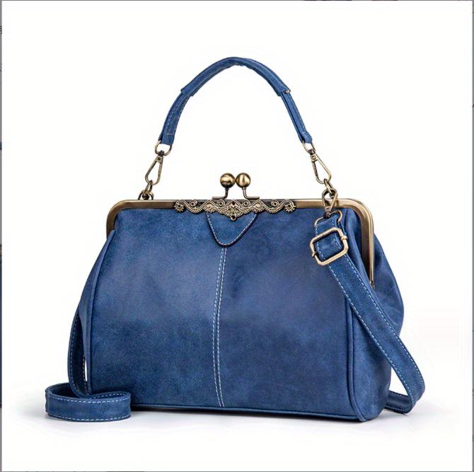 Product Introduction of Retro Handbag With Kiss Lock, British Style Crossbody Bag, Women Clip Purse With Top Handle 5