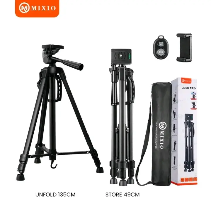 MIXIO 3366 Pro Tripod 135cm dengan Remote Bluetooth - Led, Speaker