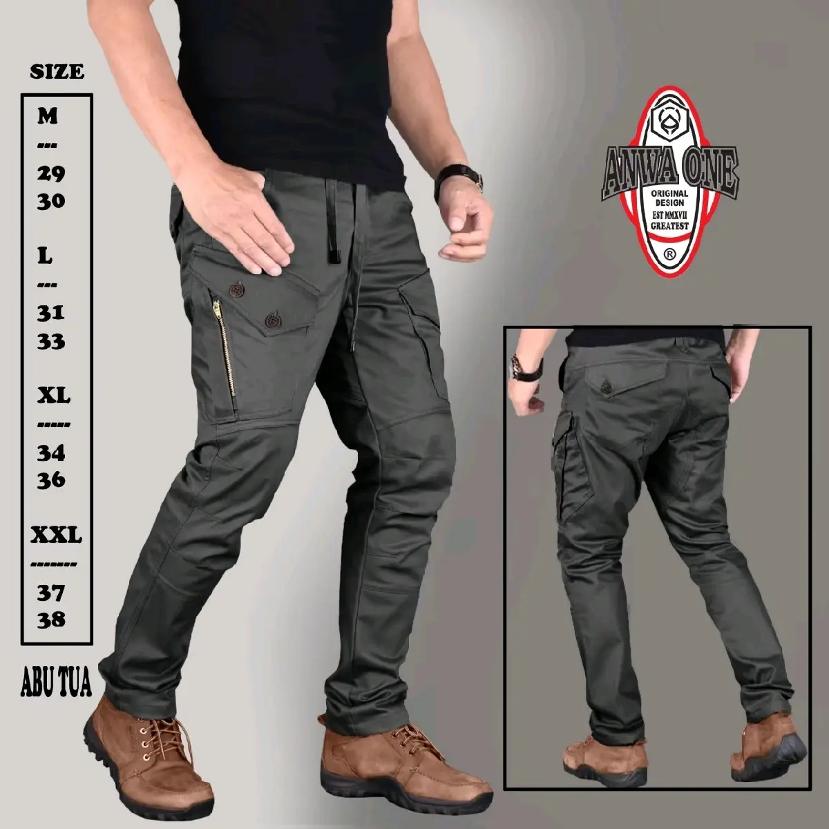 Celana Panjang Pria Tactical Terbaru Original Anwa Katun Outdoor Abu Hitam Karet Lembut Nyaman Dewasa  Santai Keren Distro Jogger Chino Casual Cowok Formal Slimfit