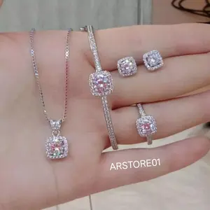 Satu Set Perhiasan Silver full mata aksesoris Dewasa Model Mewh Cocok Untuk Hadiah