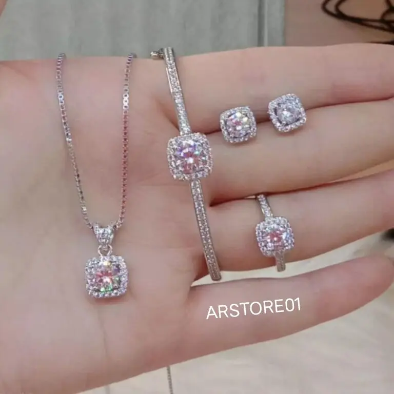 Satu Set Perhiasan Silver full mata aksesoris Dewasa Model Mewh Cocok Untuk Hadiah