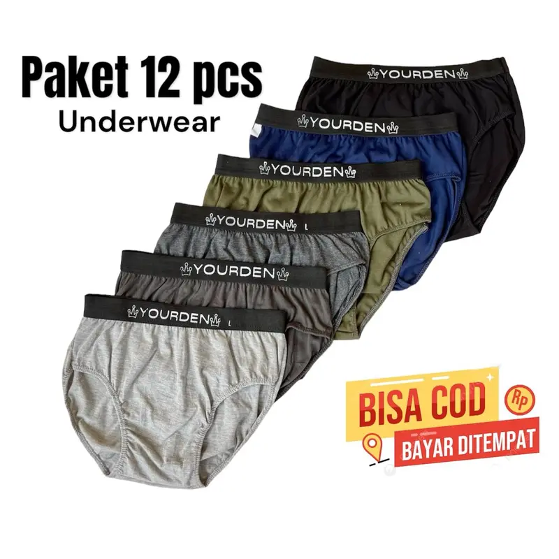 yourden paket 12 pcs celana dalam pria dewasa big size Boxer Pendek Segitiga Katun Cowok Motif 3