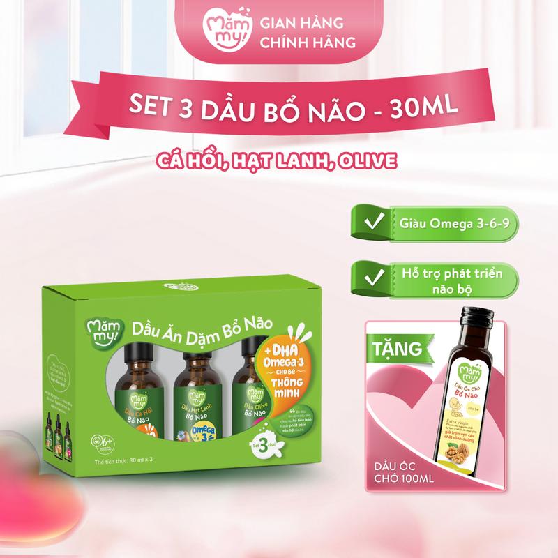 Set 3 Dầu Ăn Dặm MĂMMY (Cá Hồi, Hạt Lanh, Olive, Óc Chó, Bơ, Gấc) Bổ Sung DHA, Omega Giúp Cho Bé Từ 6 Tháng Phát Triển Trí Não, Chai 30ml [OC]