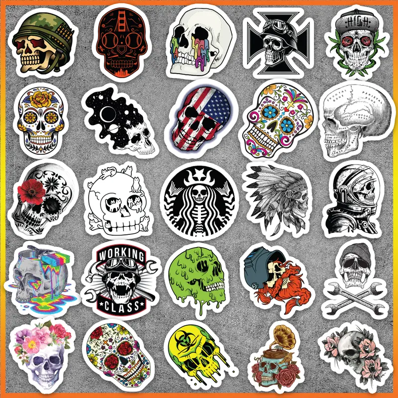 Set 50 cái Sticker Skull  dán mũ bảo hiểm, dán laptop, dán xe, vali, sticker chống thấm nước, sticker cute giá rẻ 2